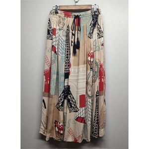 Gypsie Blu Maxi Skirt Women L Tan Paris Elastic Waist Whimsical Parisian Chic